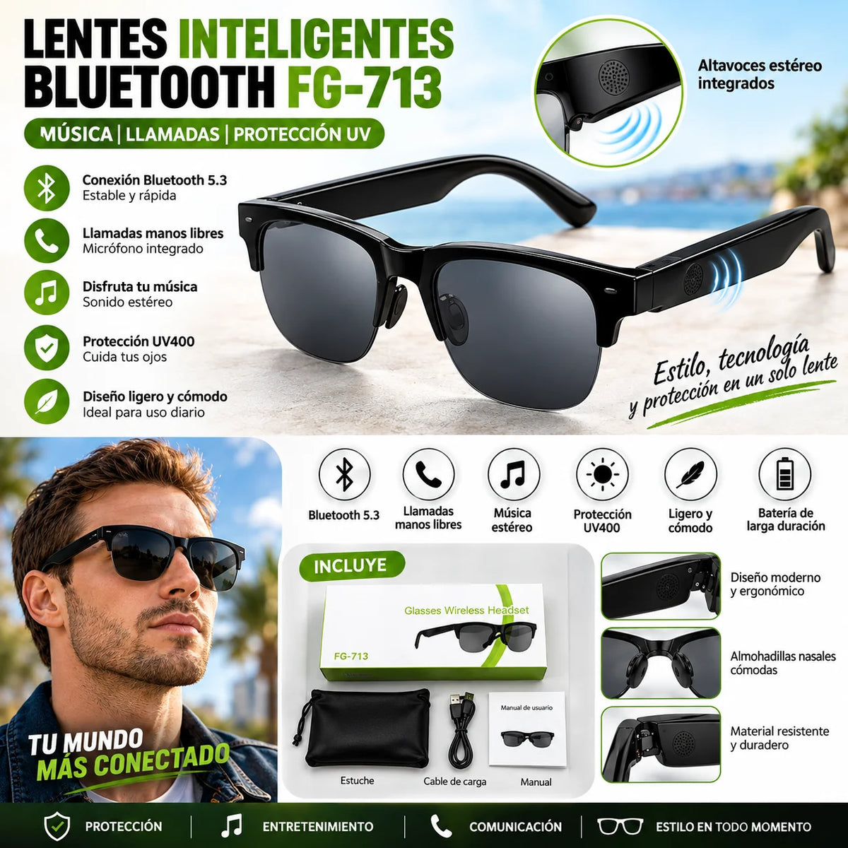 AudioRay™ - Lentes Inteligentes Bluetooth con Audio y Llamadas