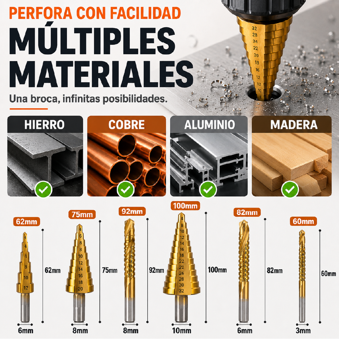 TitanStep™ - Set de Brocas Escalonadas Ultra Resistentes